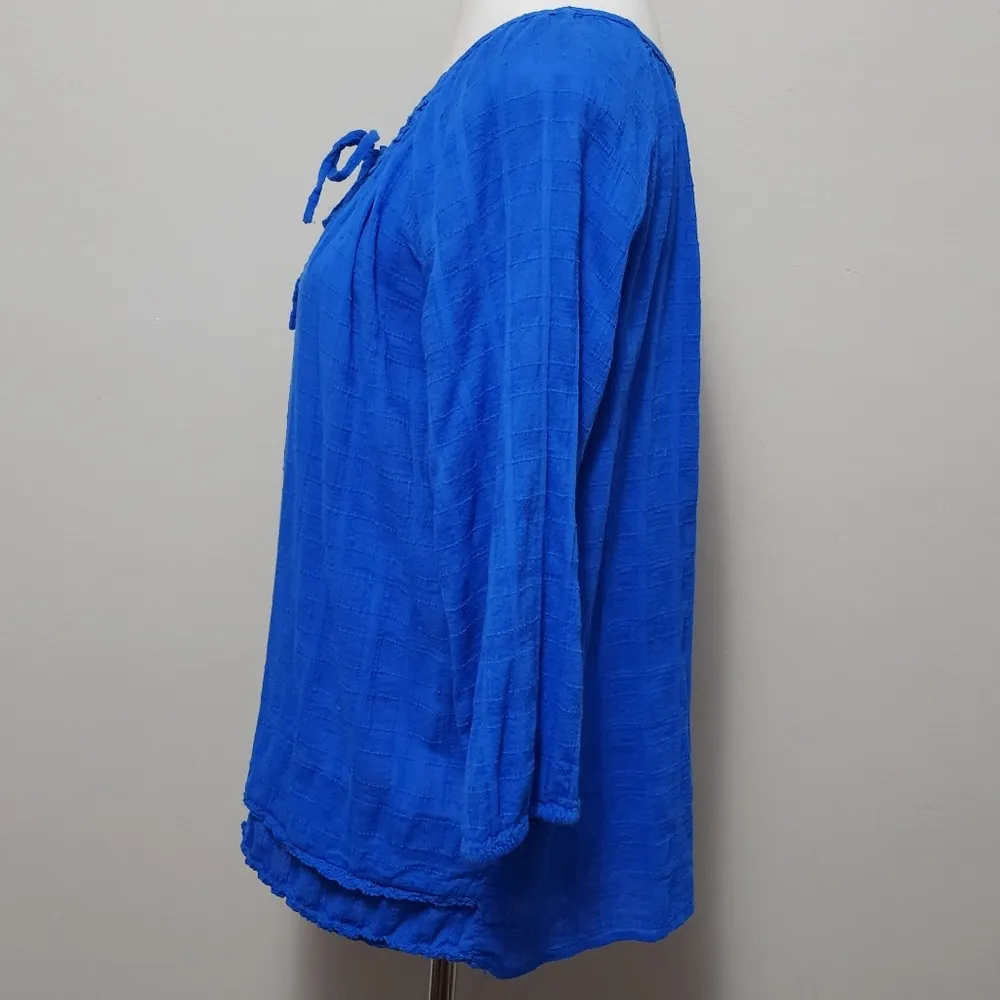 Anthropologie Hester & Orchard royal blue textured peasant blouse size large - Image 4