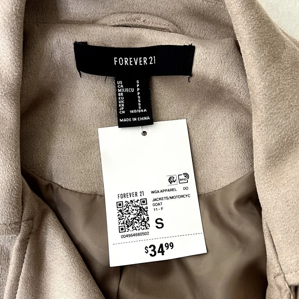 Forever 21 Beige Suede Cropped Moto Jacket - Image 6