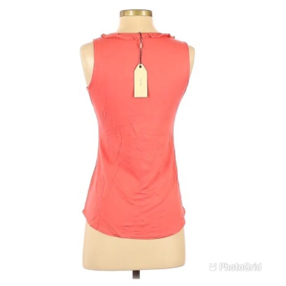 SOPHIE MAX Coral Pink Tank‎ Top Ruffle Sleeveless Stretch Keyhole Summer XS New - Image 2