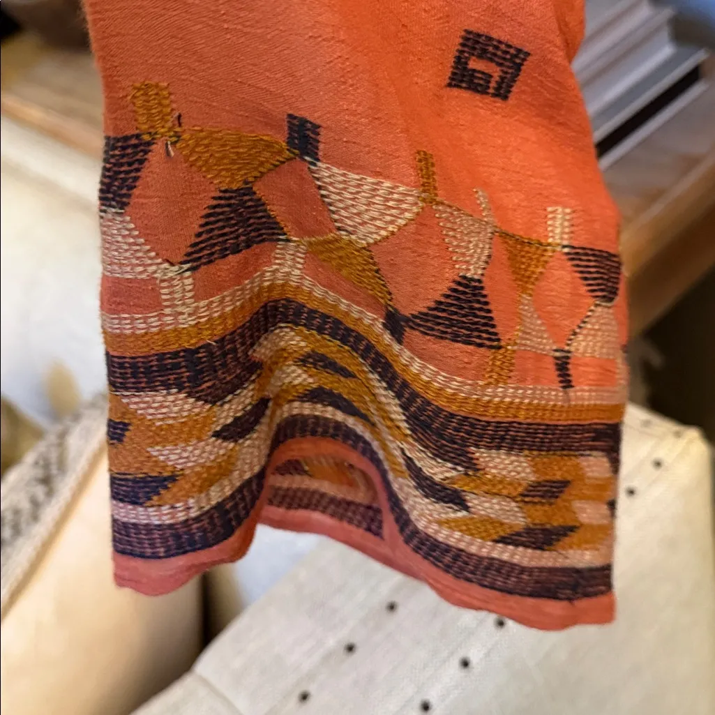 Anthropologie Fig & Flower Coral Orange Embroidered Tunic Top Size Large - Image 2