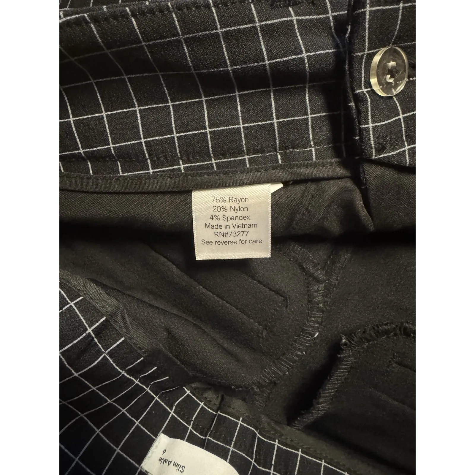 Nine West Women's Black‎ Checked Trousers Size 6 Slim Ankle Rayon Nylon Stretchy - Image 3