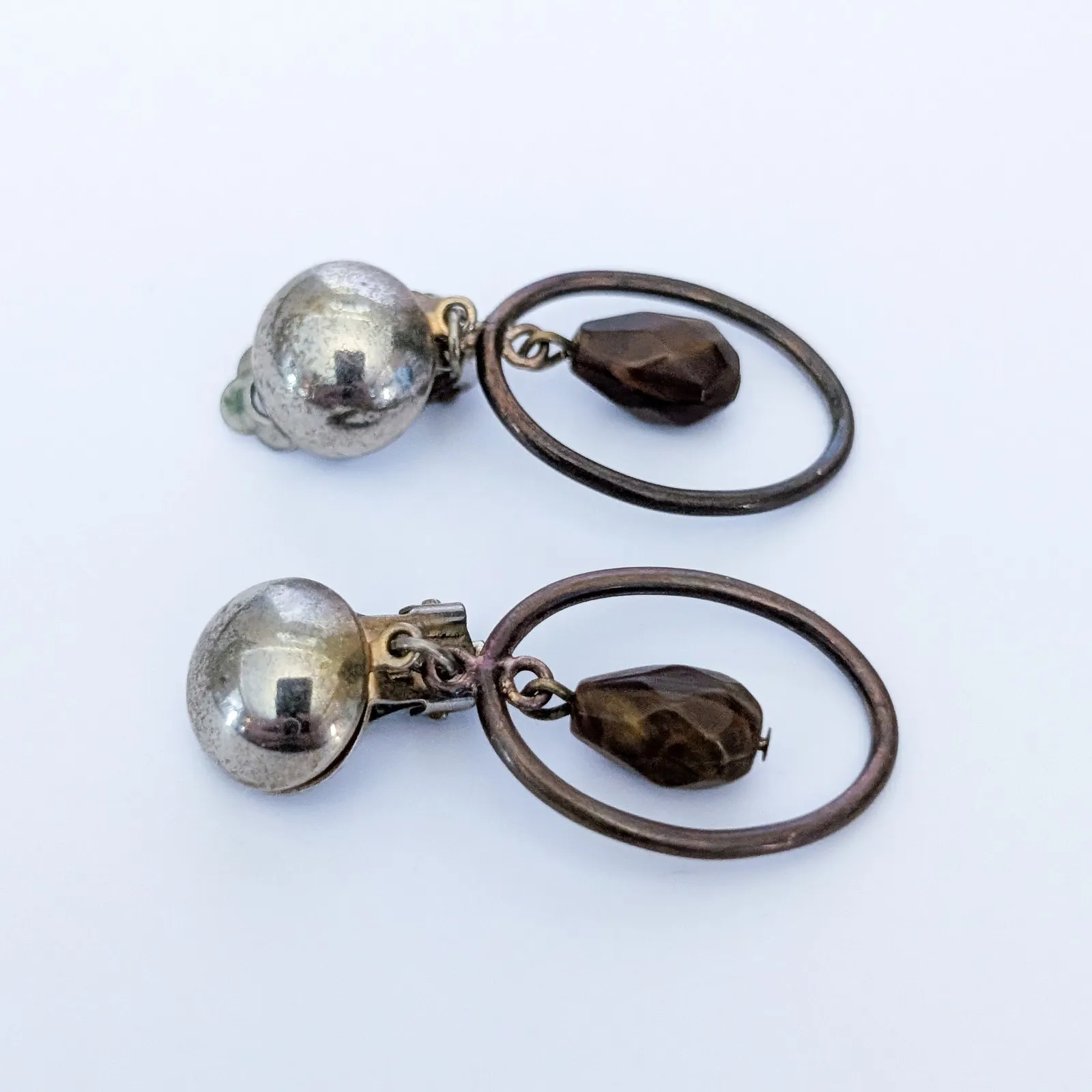 Vintage Clip On Earrings Brown Dangle - Image 3