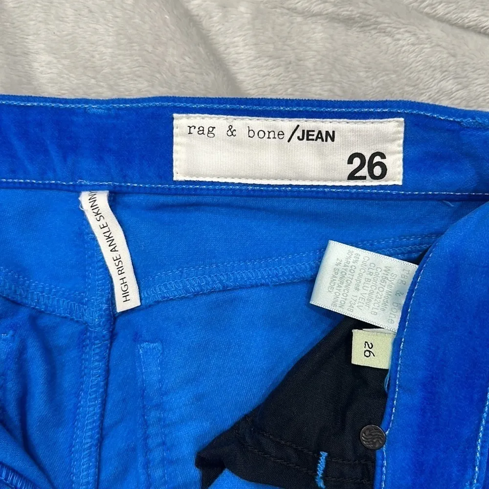 NEW Rag & Bone High Rise Ankle Skinny sz 26 Blue Velour - Image 3