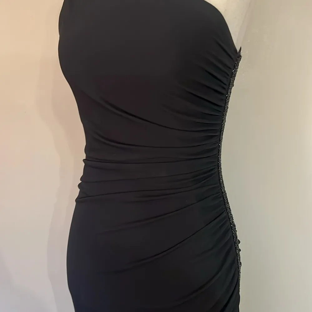 Vintage Lillie Rubin One Shoulder Gown with Ruched Side and Beading Detail Black Size 2 - Image 3