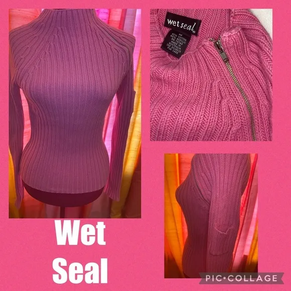 Rare Pink Wet Seal Sweater With Zip Detail at Neck and Sleeve Pocket M V… - Image 2