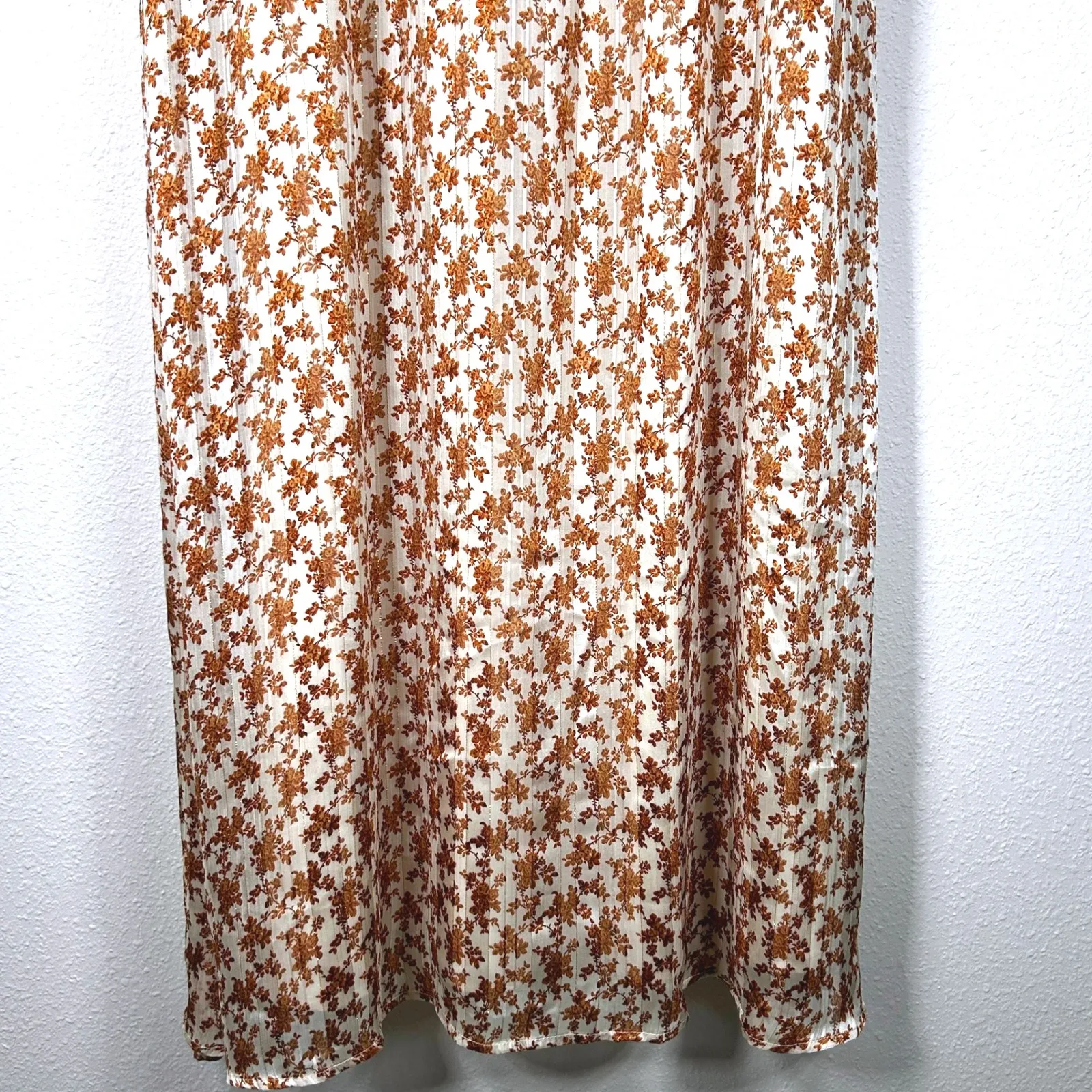 Pink‎ Lily Floral Long Sleeve Midi Dress V Neck Ruffle Cuffs Women's - Image 4