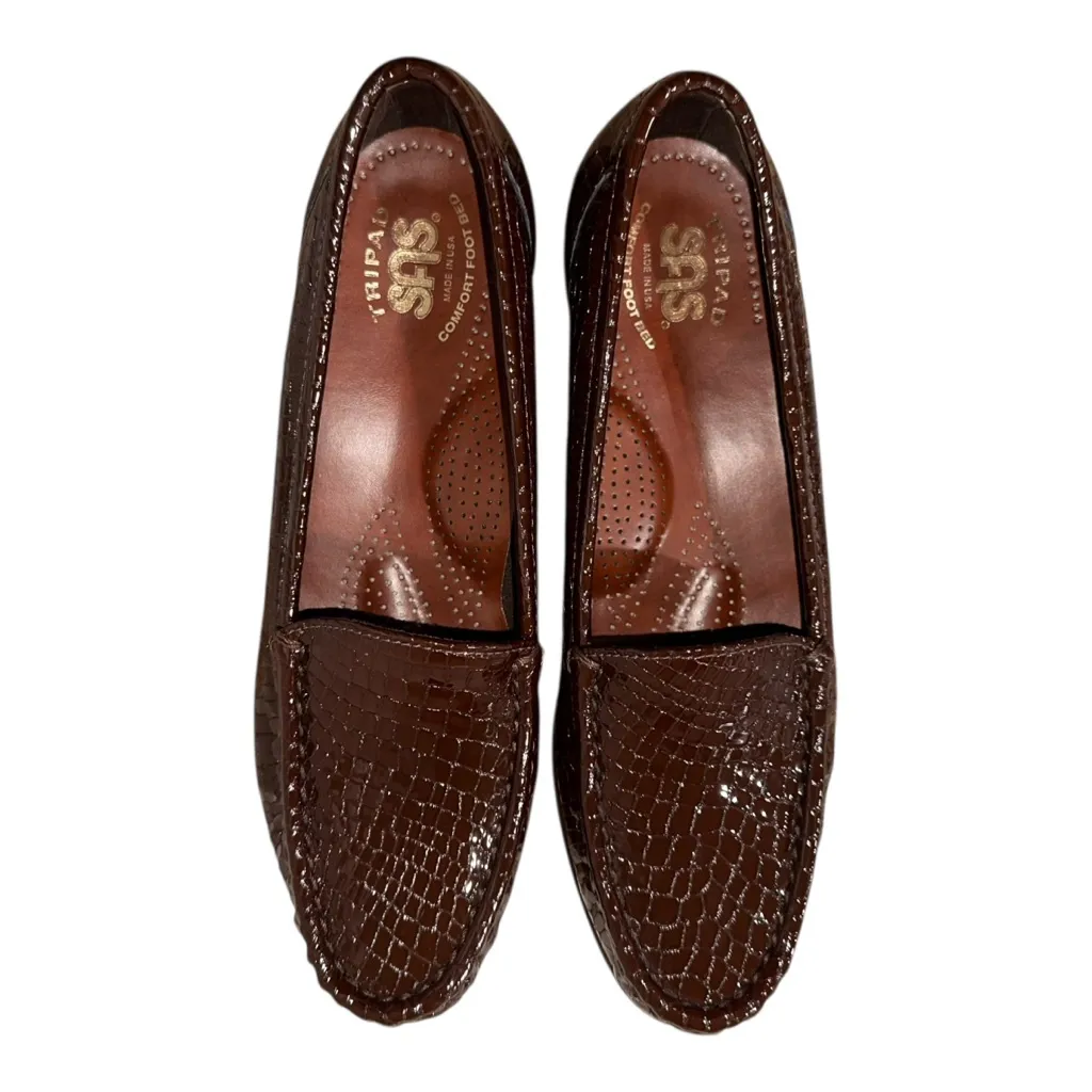 SAS Tripad Brown Patent Leather Embossed Croc pattern Wedge - Image 5