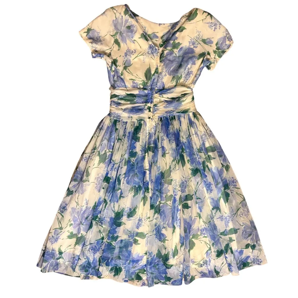 50’s Gigi Young 4 S Chiffon Tea Dress Midi Circle Pleated Blue Party - Image 2