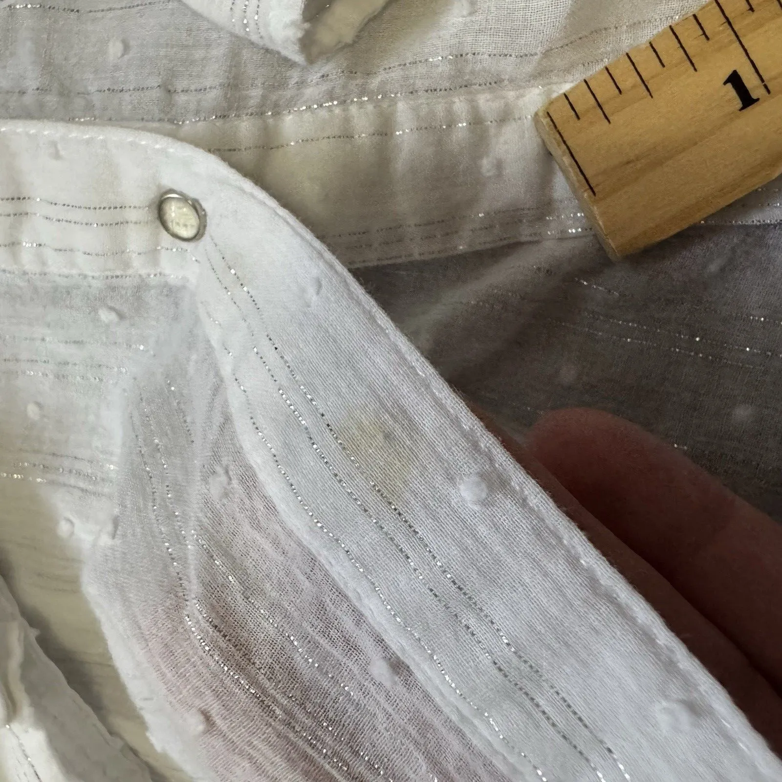 Roper Women M Western Cowgirl Shirt Pearl Snap Embroidered White Silver Metallic Size M - Image 8