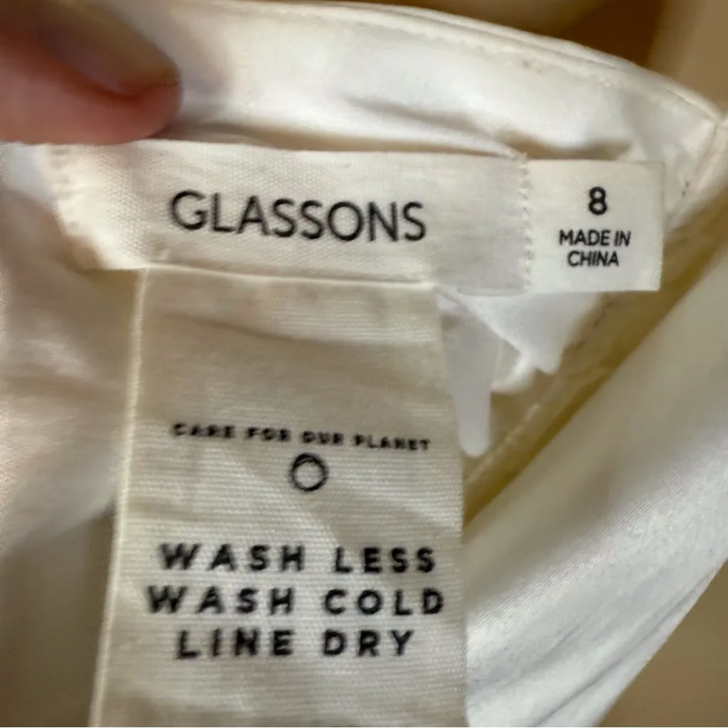 Glassons Diamanté Silk‎ Halter Top Size 8 White Backless Bow Y2K Festival Boho - Image 3