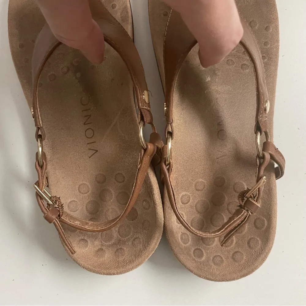 Vionic Sandals Kirra LeatherThong Slingback Lightweight Comfort Travel Tan Gold - Image 9