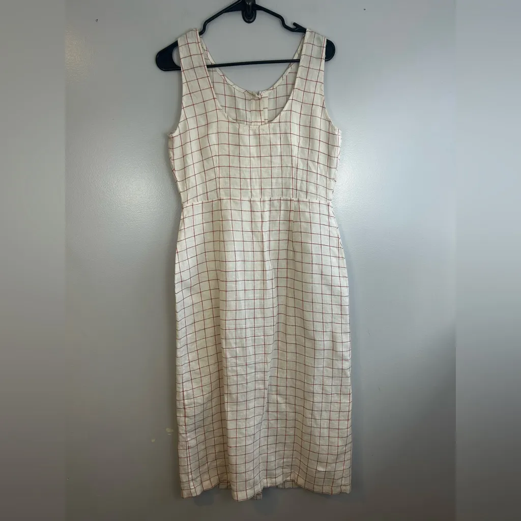 Paloma Wool Galatea 100% Linen Checkered Sleeveless Midi Dress Size UK 40 /US 6 White - Image 8