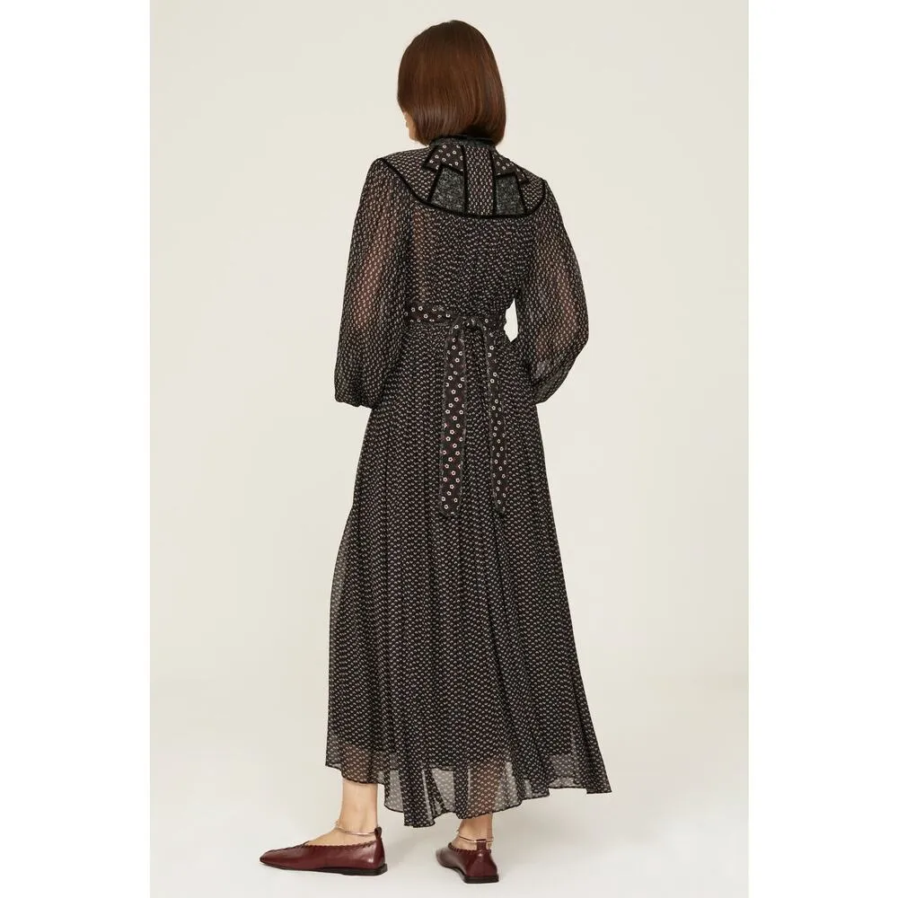 SEA Alani Black Floral Print Chiffon Long Sleeve V - Image 3