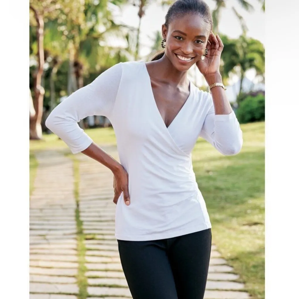 Soft Surroundings 1X NEW Alyssa Knit Top White Front Wrap Surplice Minimal - Image 6