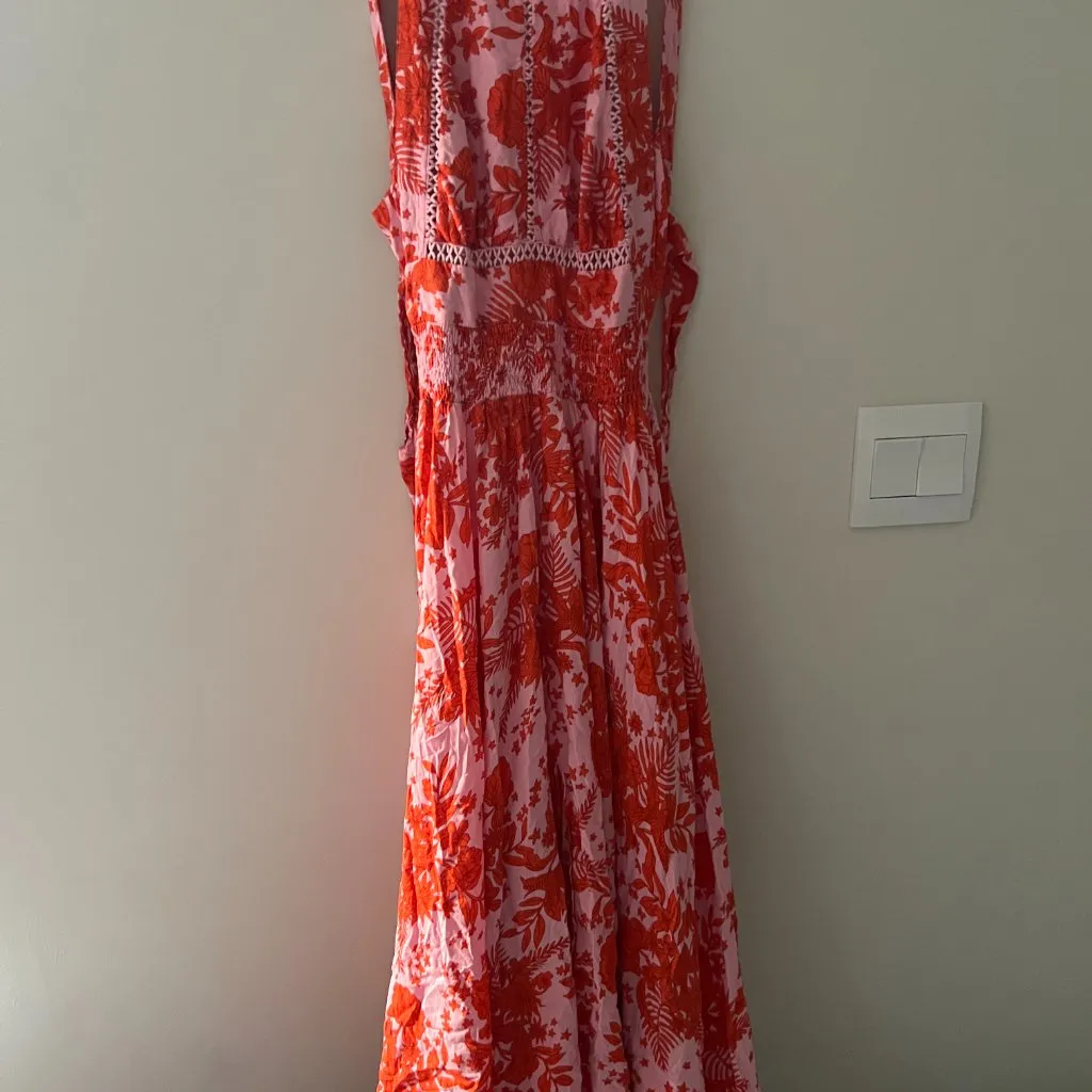 NWT Abel The Label ATL Rumi Candy Florals Maxi Dress Halter Pink Orange S - Image 4