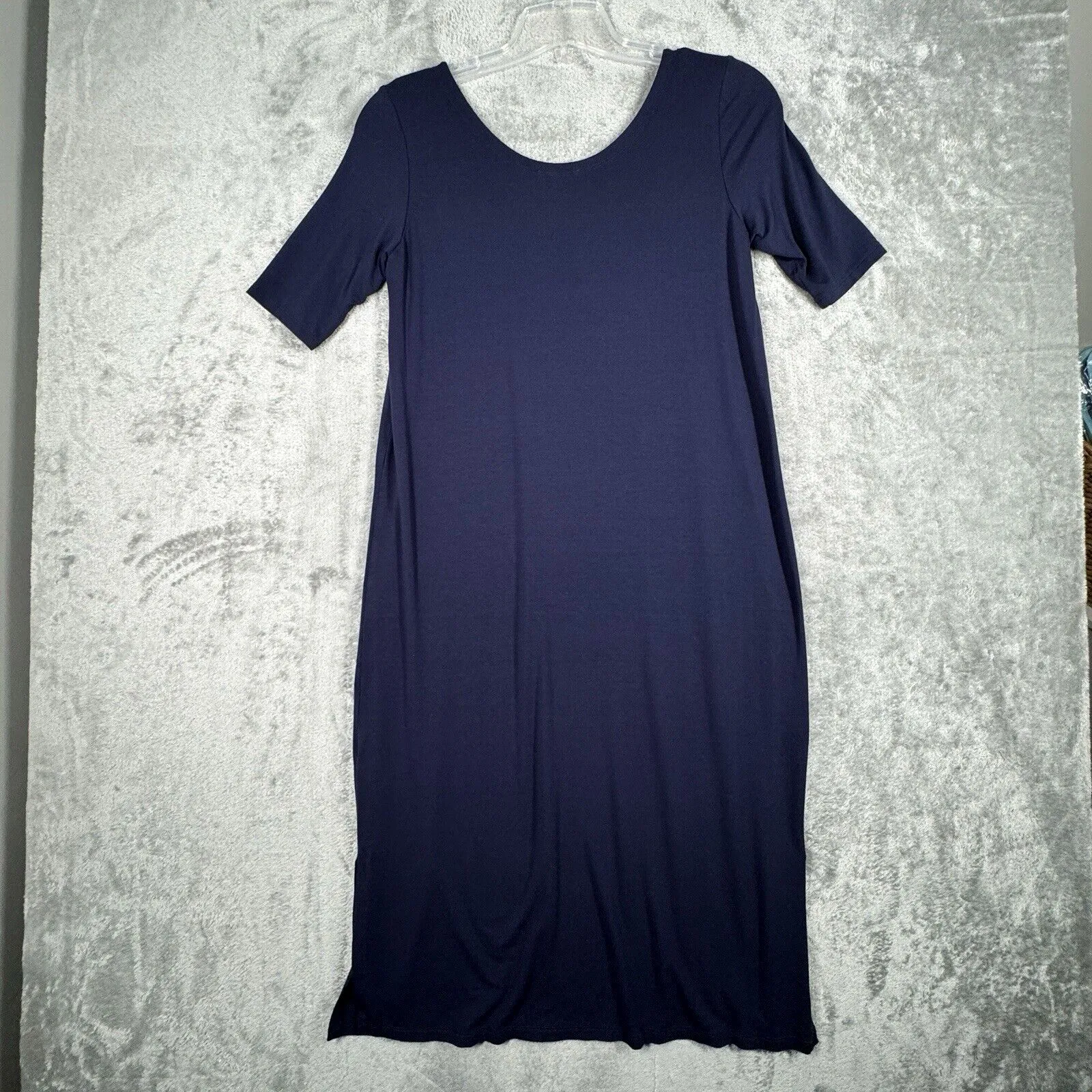 Eileen Fisher Dress Women Small Blue Jersey Knit Midi‎ Neutral Casual Minimalist - Image 3