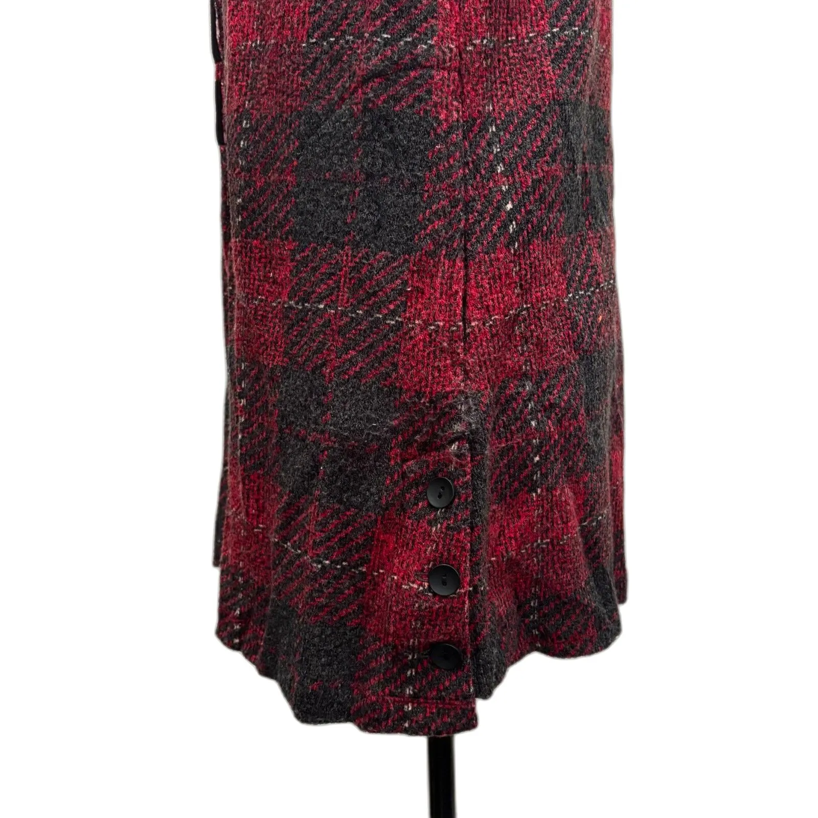 John Mark Button Front Knit Vest‎ Red Gray Plaid Fall Lagenlook Size Small - Image 3