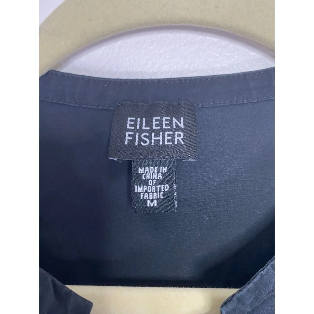 Eileen Fisher Black Button Down 3/4 Sleeve Cotton Spandex Minimalist Shirt Top M - Image 3