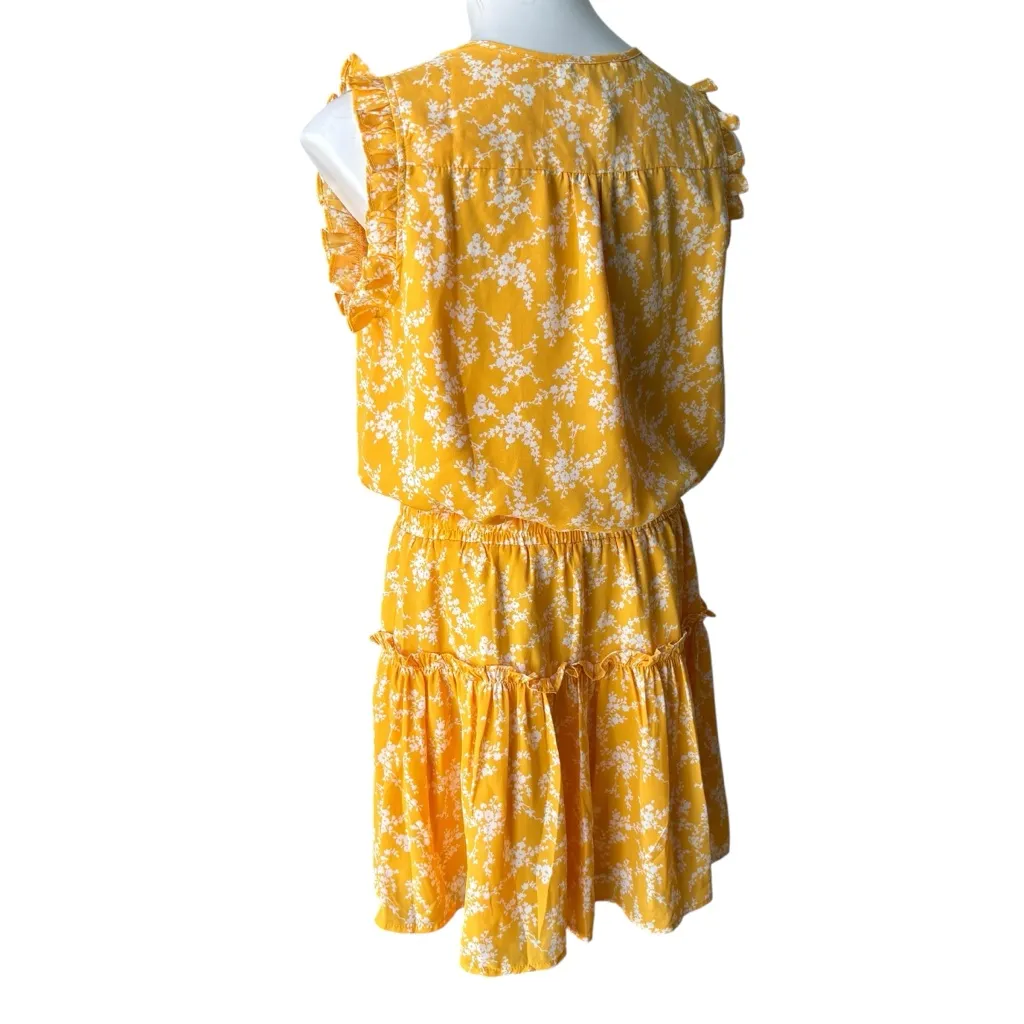 NWT, Pinch Tiered Ruffle Floral Blouse Cap Sleeve Elastic Waist, Sz M Yellow Size M - Image 7