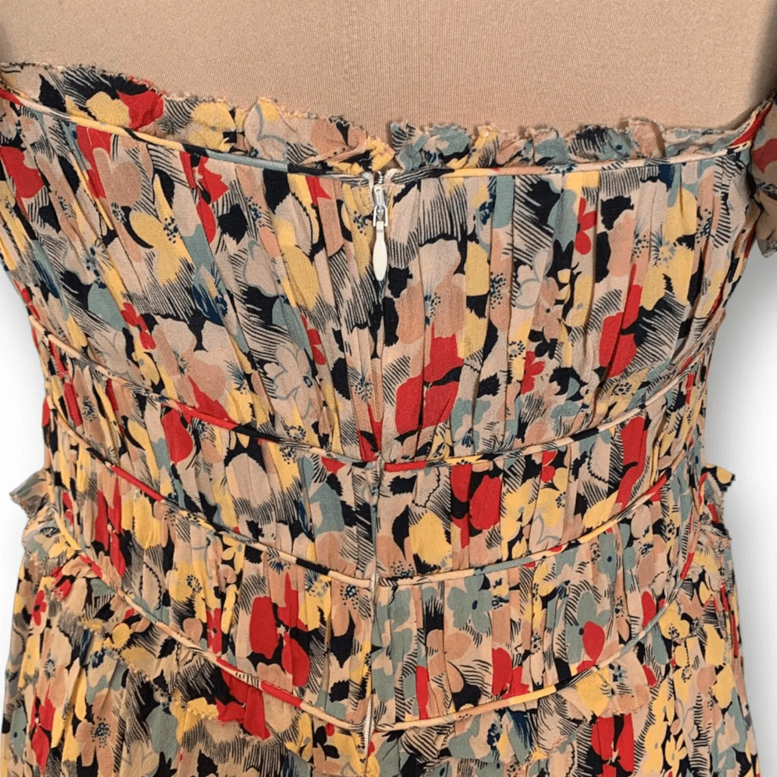 SEA New York Silk Floral Midi Dress Smocked Waist Flutter Sleeve Large New Yellow - Image 10