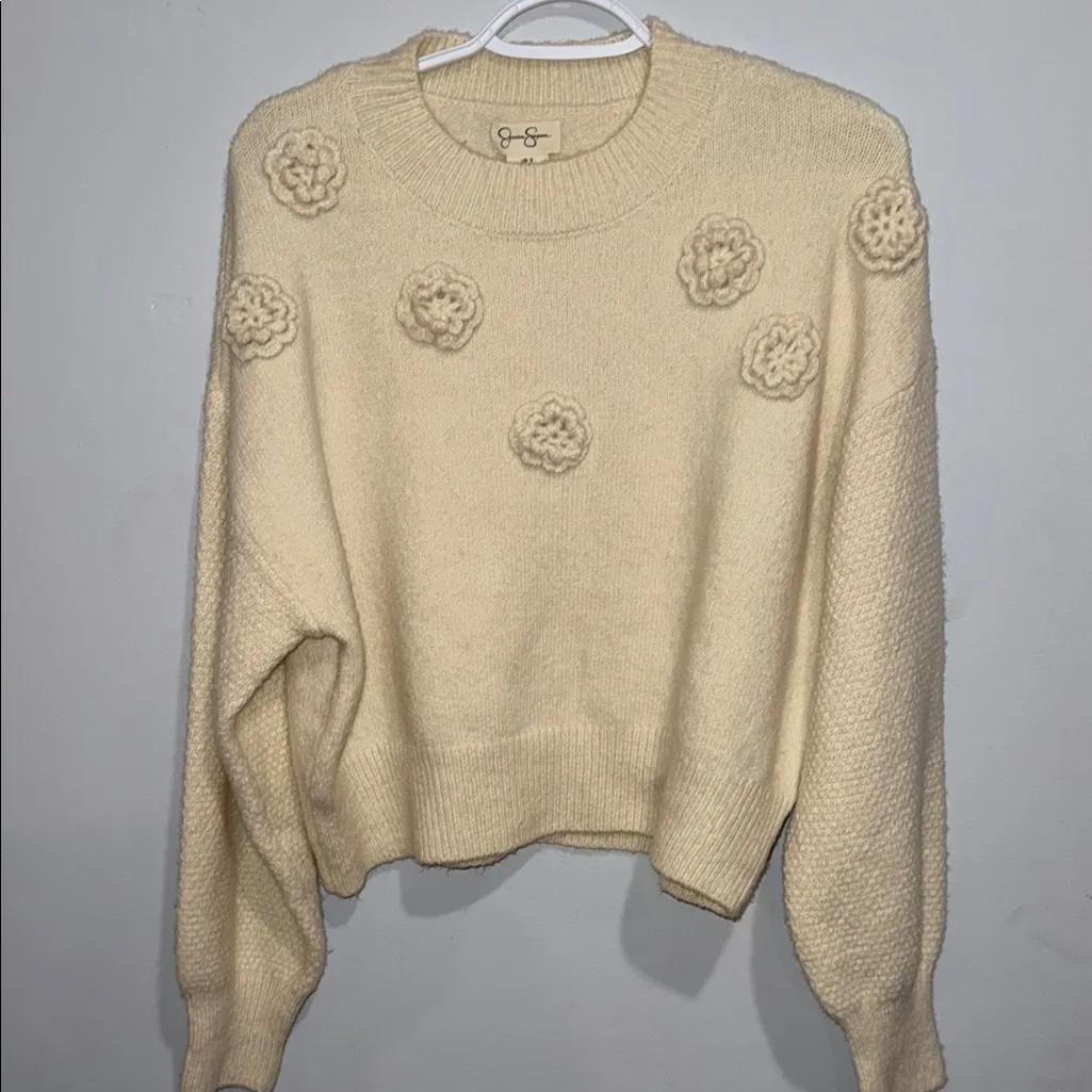 Jessica Simpson Cream Crew Neck Sweater with Ribbed Cuffs - Image 5