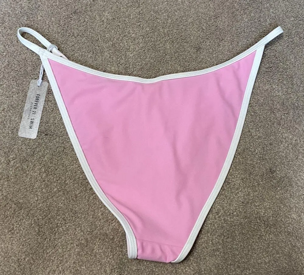 Forever 21 Light Pink White Trim String Bikini Swim Bottoms Size XL - Image 5