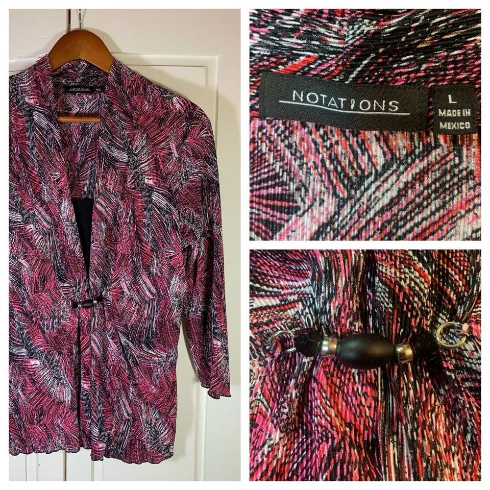 Notations Whimsigoth Top Womens Large Black Pink Beaded Stretch Office‎ Church - Image 2