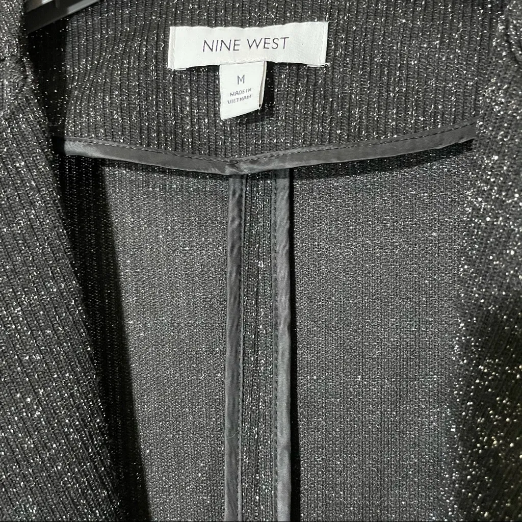 Nine West New Black Metallic Blazer Jacket Women’s Medium Open Front Shimmer - Image 9