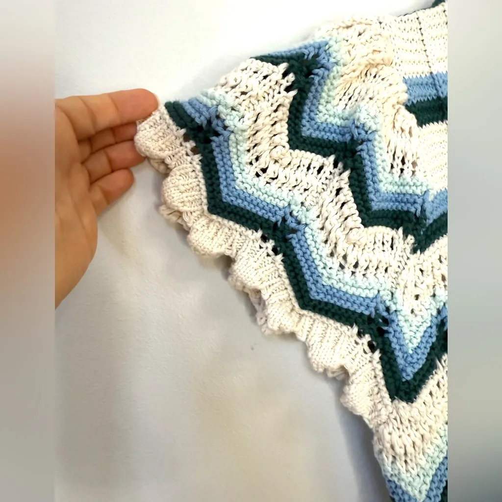 ALTAR'D STATE Wave Stripe Print Crochet Top Blue M Bohemian Boho 100% Cotton - Image 2