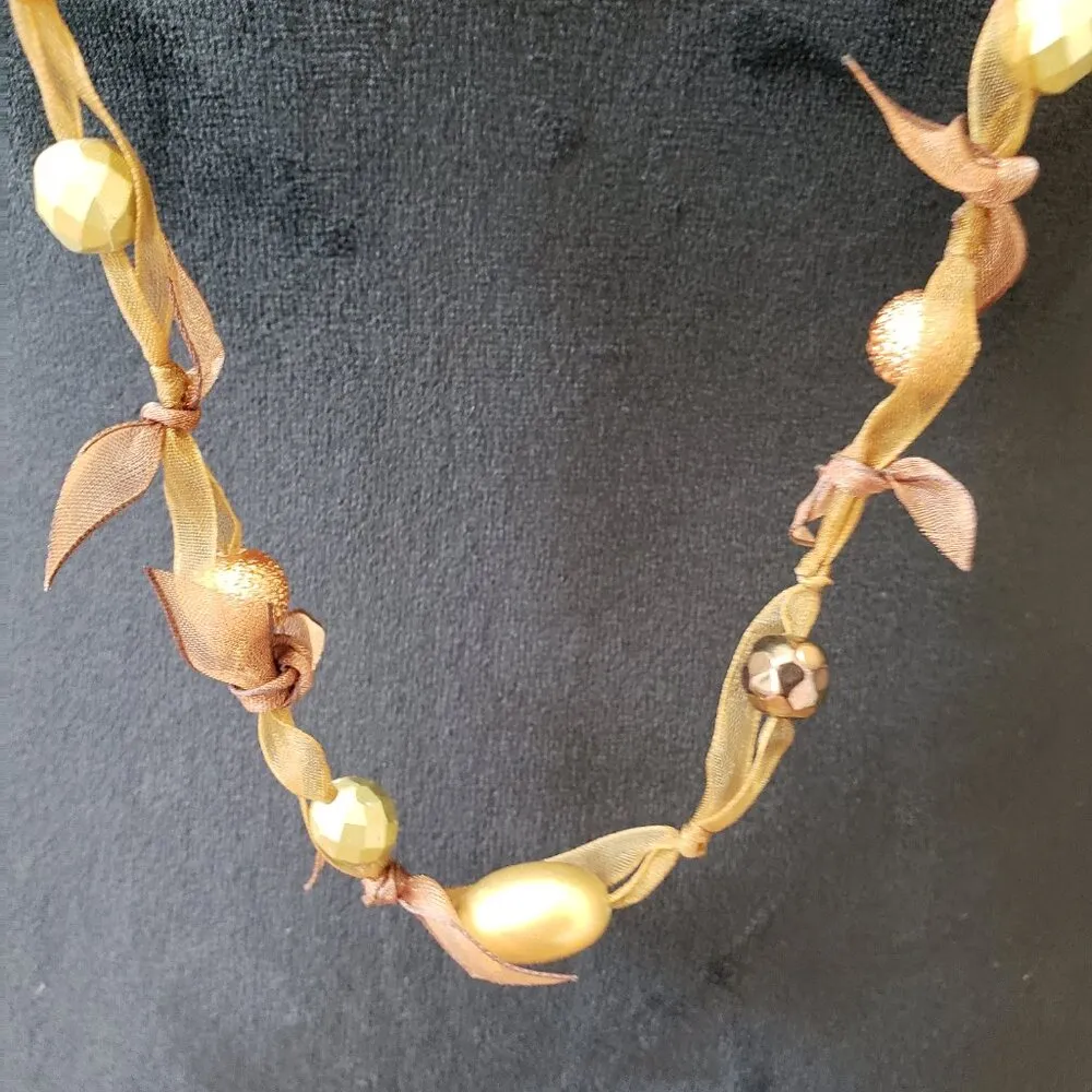 Womens Cookie Lee Amber Faceted Beads Ribbon Long Necklace with Lobster Clasp - Image 3