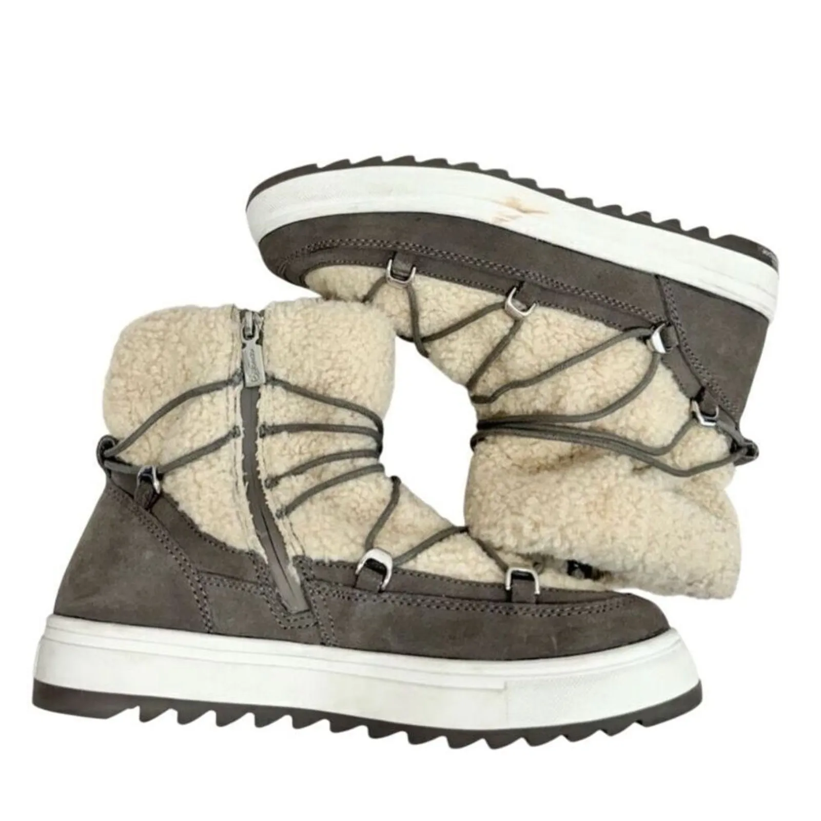 Blondo Boots Size 9.5 Waterproof Gray Cream‎ Suede Shearling Upper Lace Up - Image 6