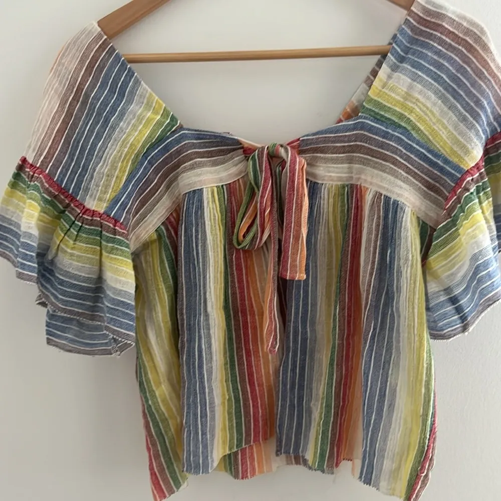 Saylor Francine Top Rainbow Size XS Flutter Sleeve Tie Back Bow Cotton - Image 11