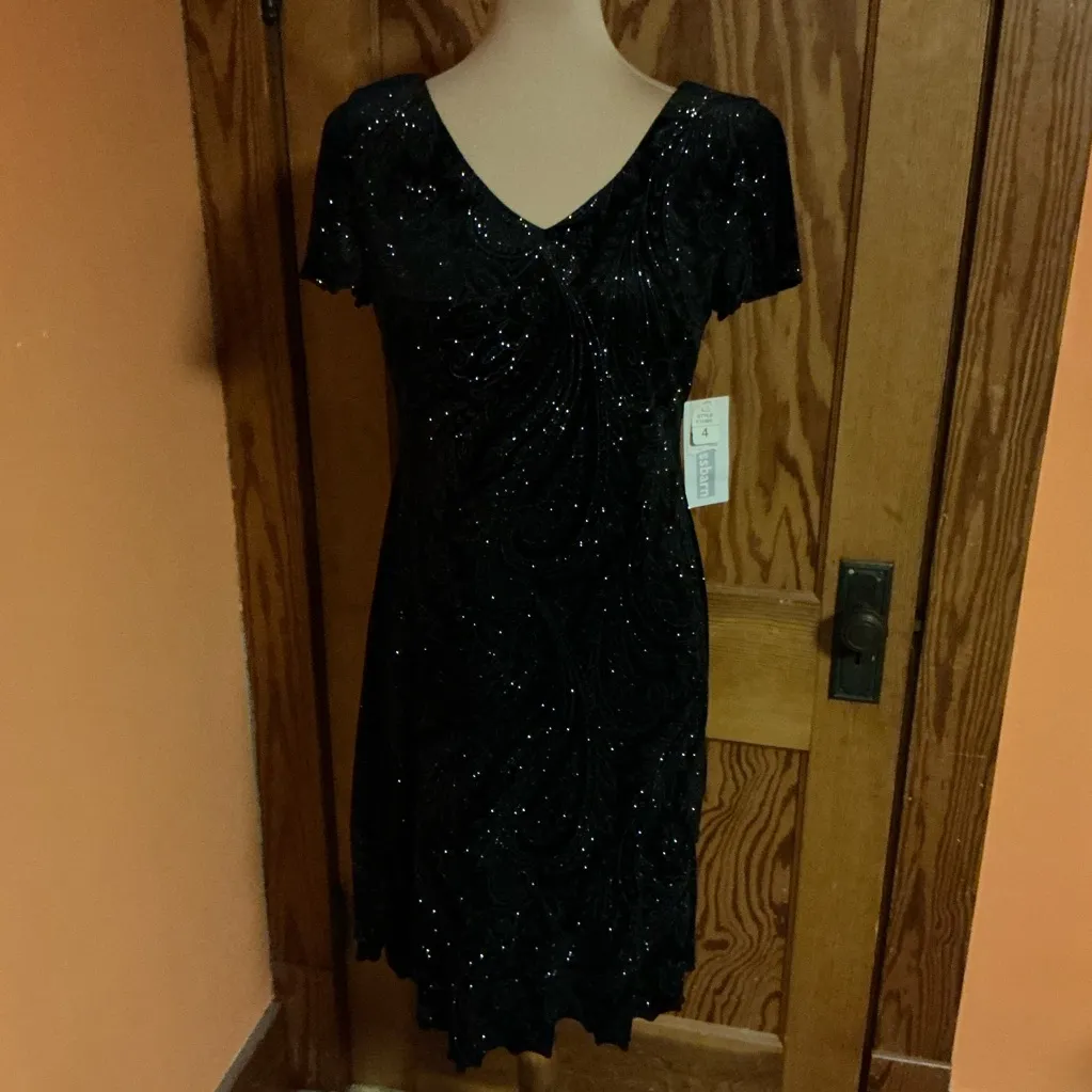 Vtg 90s NWT shimmery paisley dressy. Midi dress Black Size 4 - Image 7