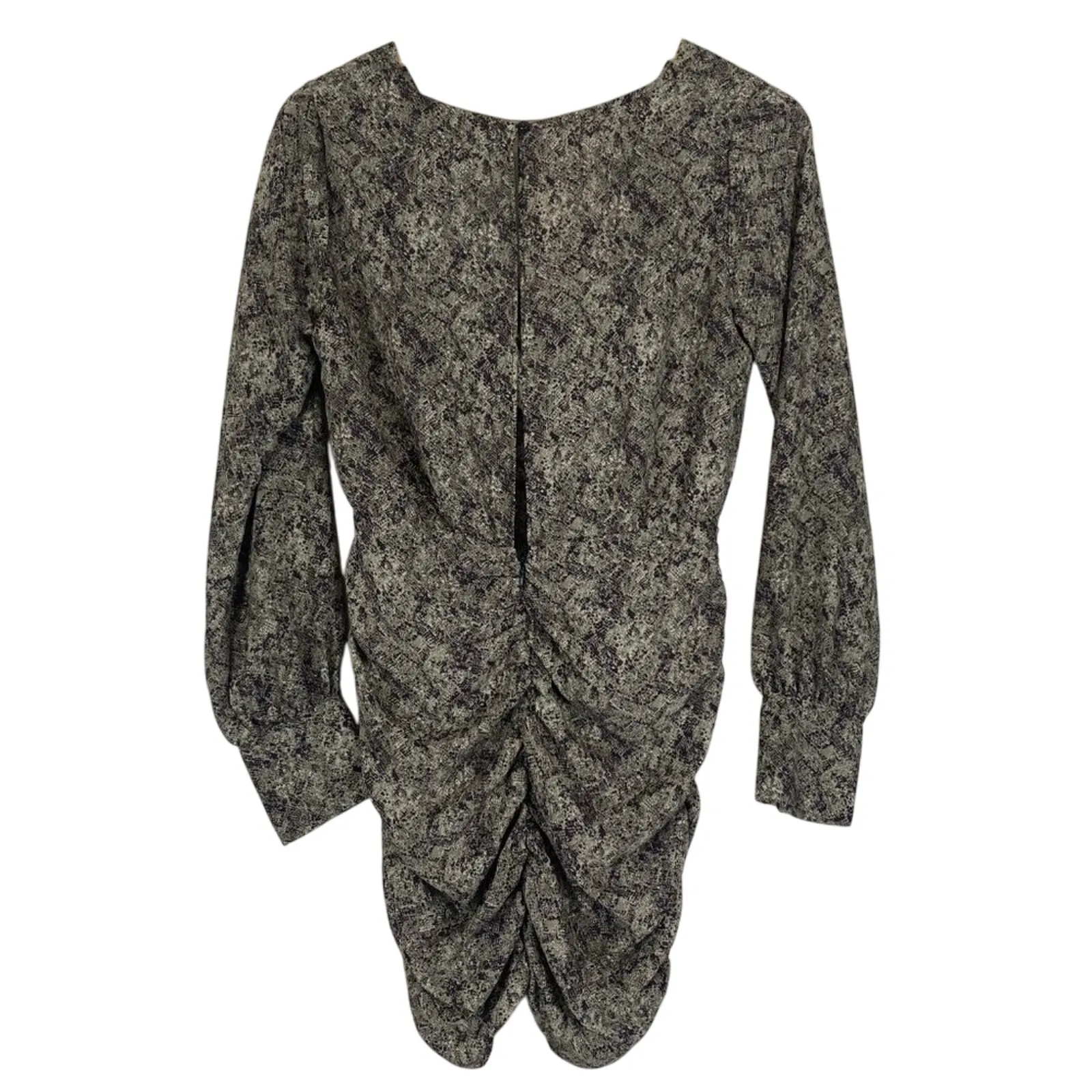 NWOT Forever 21 Mini Dress Womens S Green Snakeskin Long Sleeve Ruched V-Neck - Image 5