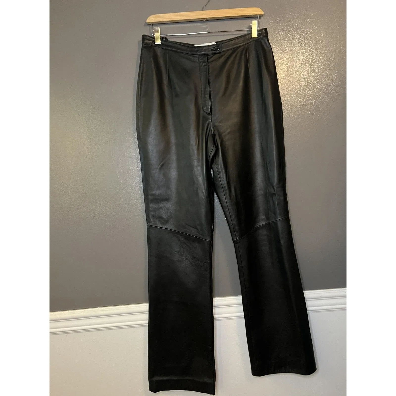 Valerie Stevens Pants Womens 8 Black Leather Straight Leg Lined Zip Front - Image 2