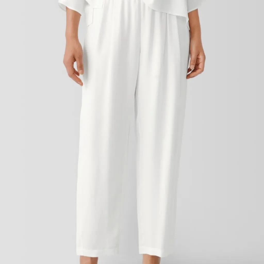 NWT Eileen Fisher Silk Georgette Crepe Lantern Pant Bone M - Image 3