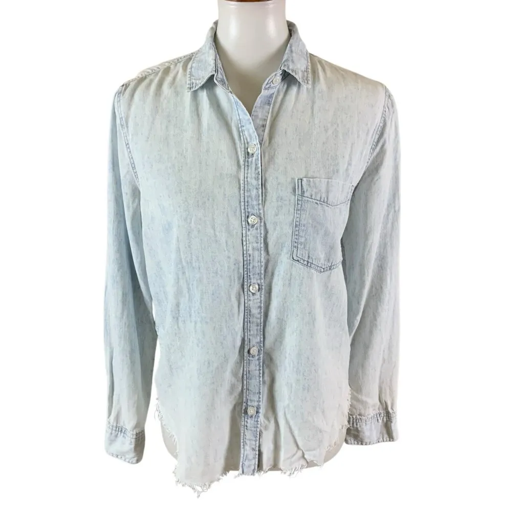 Rails Ingrid Raw Hem Denim Button Down Shirt Small Light Wash Distressed Western - Image 4