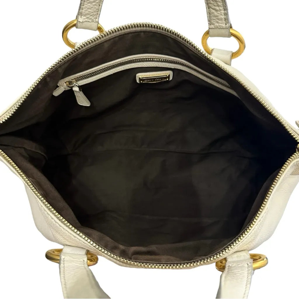 Miu Miu Pebbled Leather Crossbody Shoulder Hand Bag Satchel East West Off White - Image 9