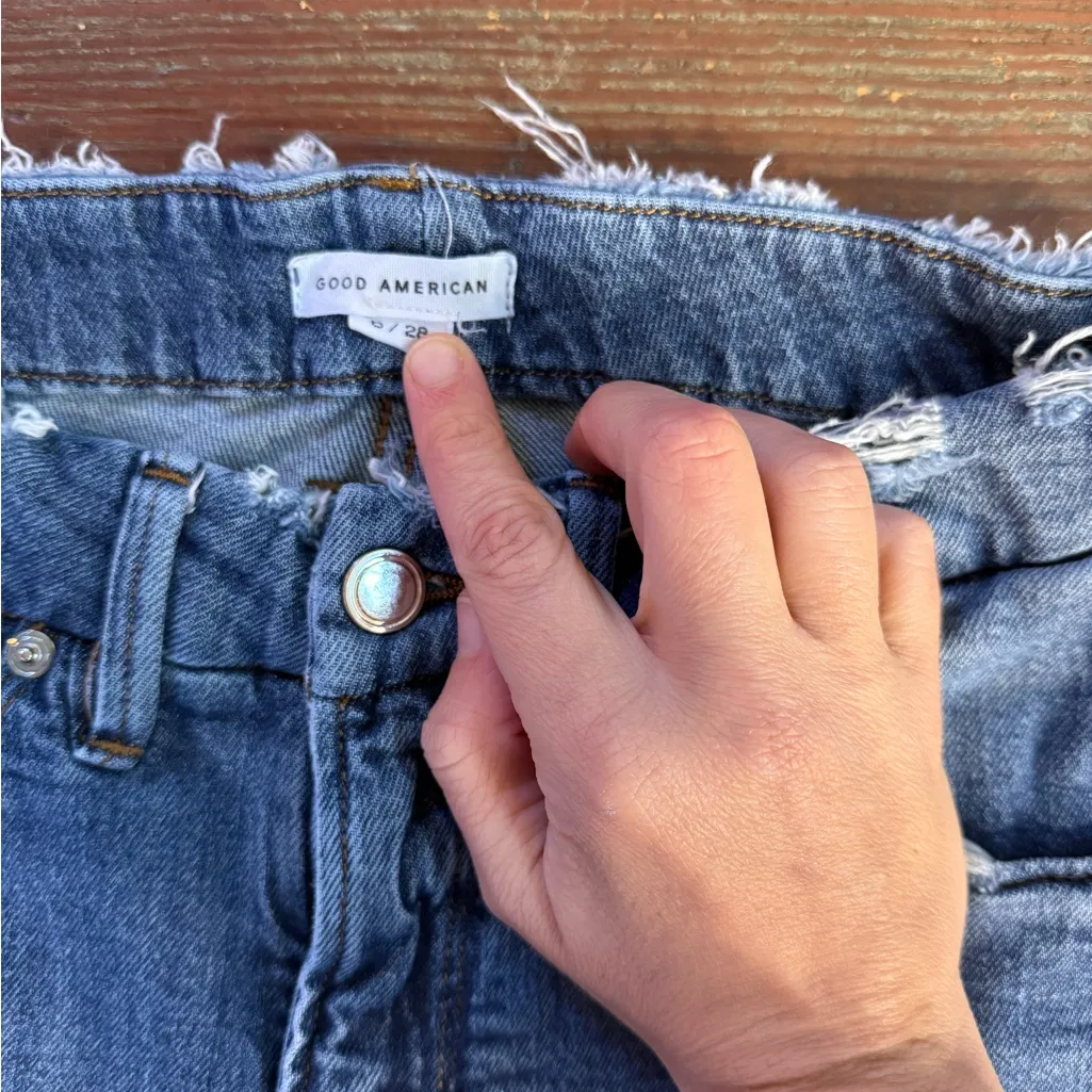 Good American Good Legs Distressed Waist Straight Leg Jeans Sz 6 💛🍄 - Image 6