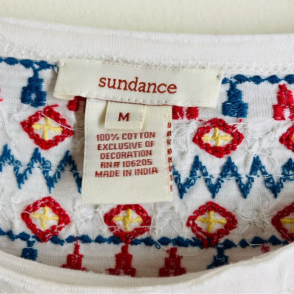 Sundance Embroidered Swing Dress Size M Cream Boho Folk Style Long Sleeve White Size M - Image 13