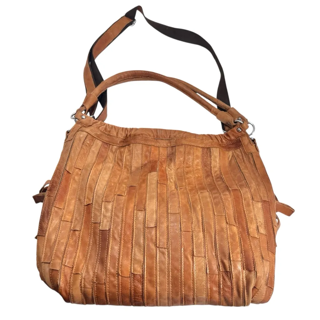 AmeriLeather Tutu Studded Leather Patchwork Shoulder Hobo Bag Brown - Image 15