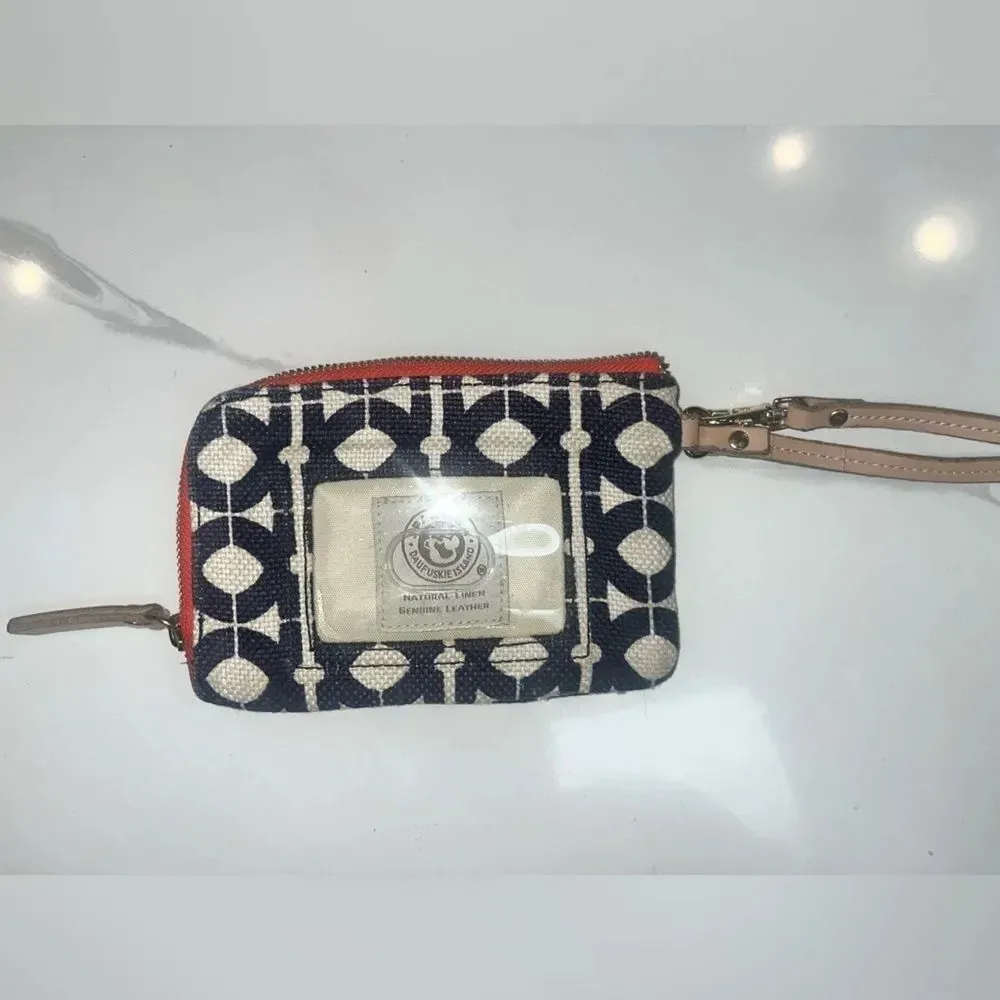 Spartina 449 Callahan Linen Wristlet Wallet Ivory Navy Orange Accent Classic - Image 5