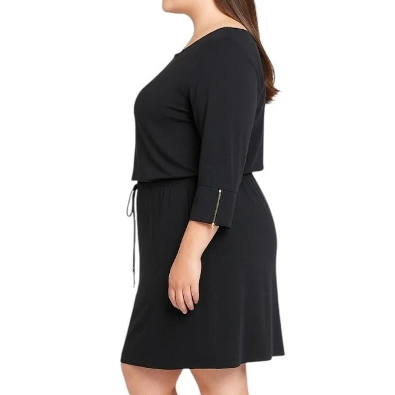 Emma & Michele Women's Dress Drawstring Waist Keyhole Neck Black NEW Size 2X - Image 9