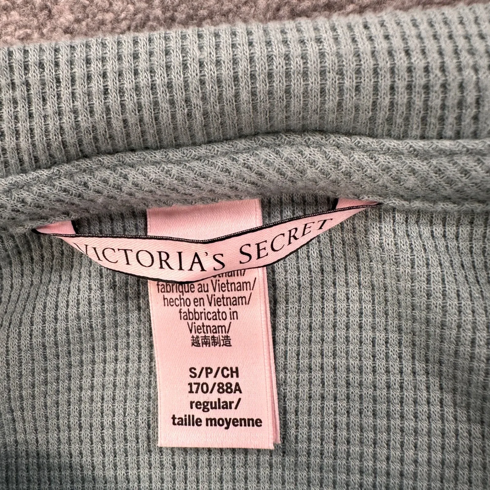 Victoria's Secret Waffle Knit Pajama Top Women's Small Green Thermal Lounge - Image 3