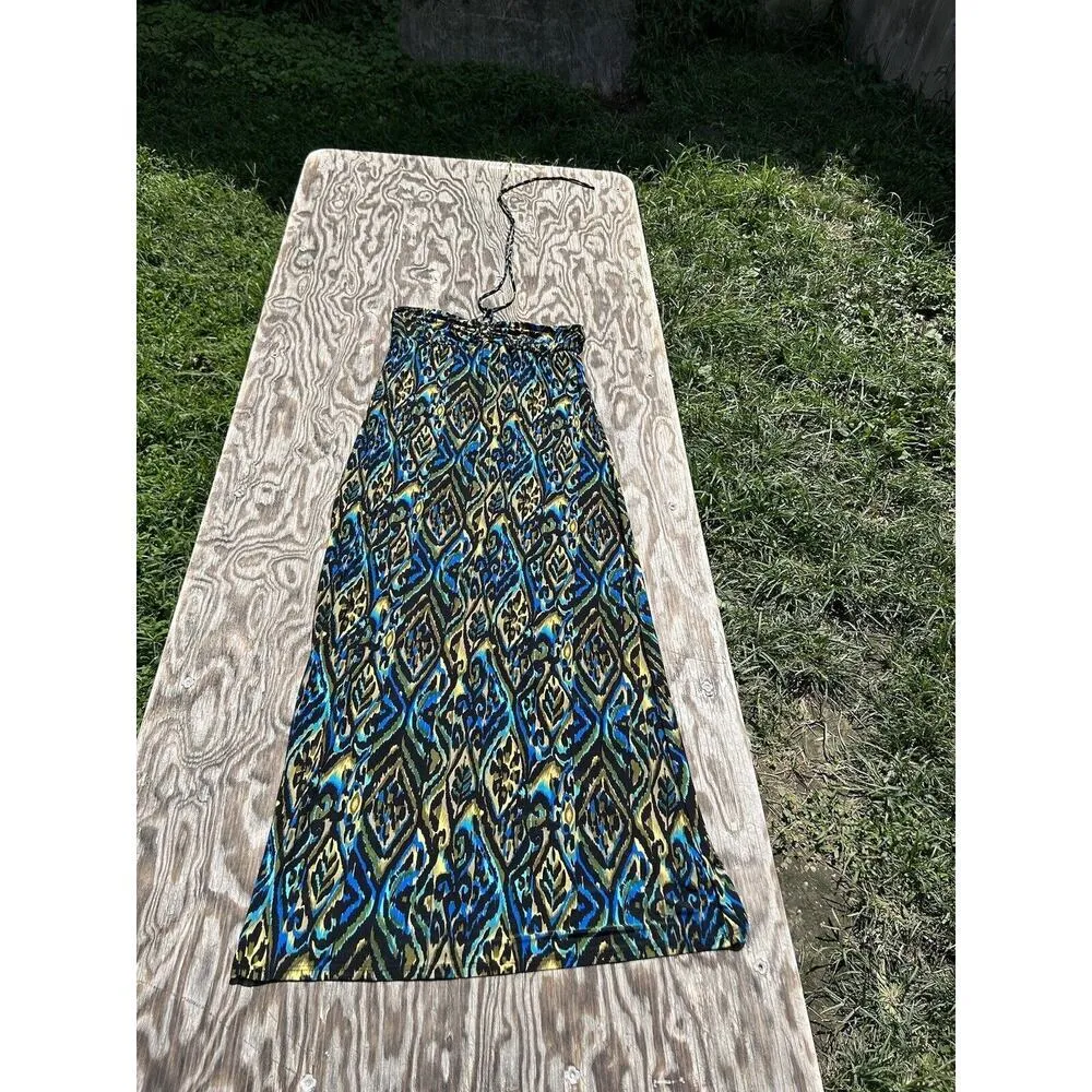 Jordan Taylor Women Large Blue‎ Black Long Maxi Summer Beach Strapless Dress - Image 2