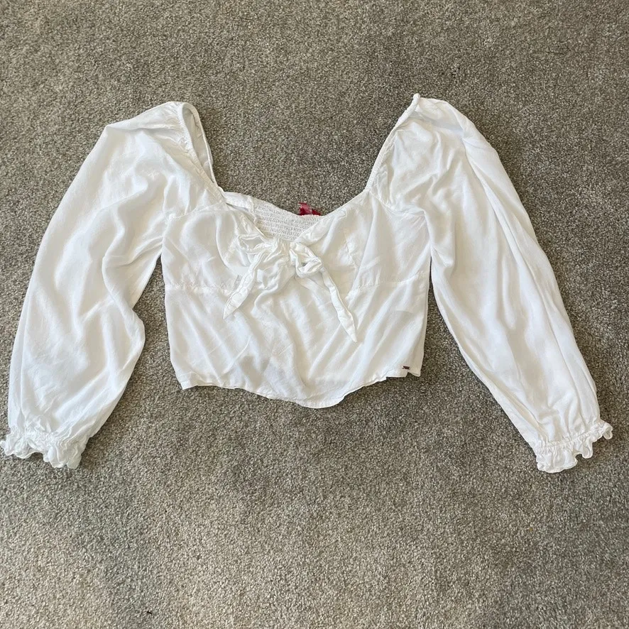 Guess large knot front balloon puff sleeve crop top blouse TLS1 2862 - Image 7