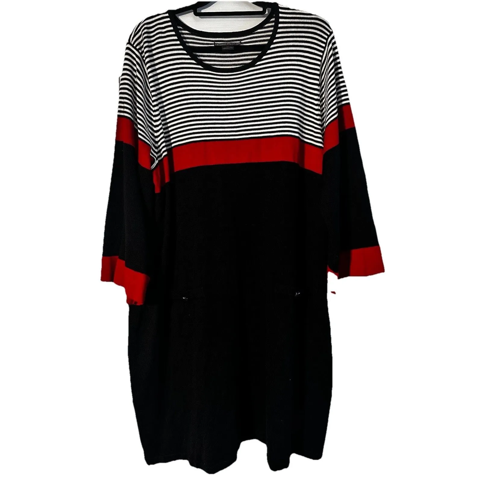 Jessica Howard Red, White, Black Stripe midi 3/4 sleeve sweater dress size 3X - Image 6