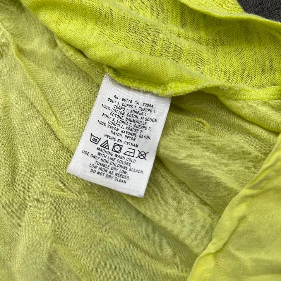 Bright Lime Green/Yellow V-Neck Short Sleeve Anthropologie Shirt w/ Button Neck - Image 5