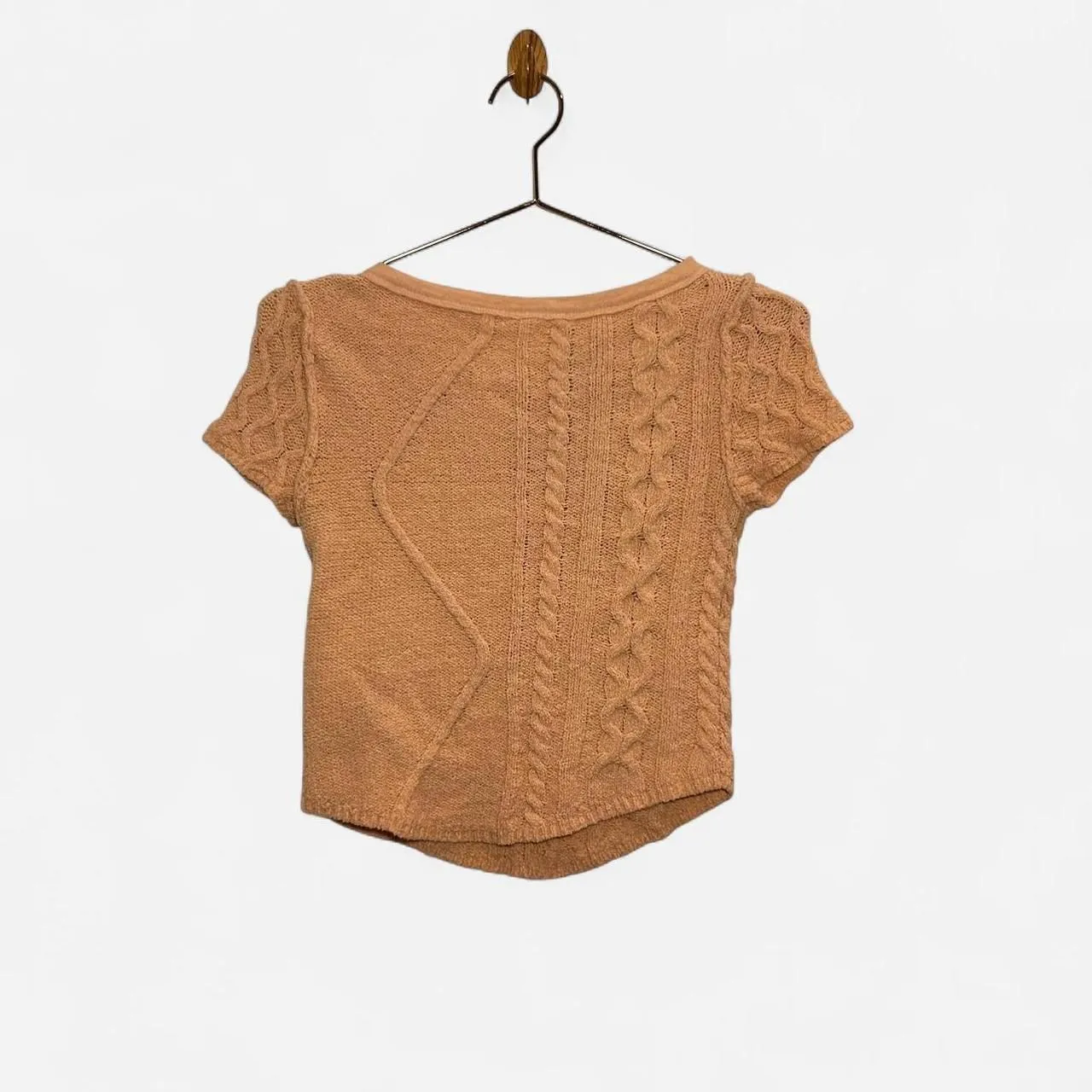 Free People Peach Baby Cable Knit Tee – Soft Girl Boho (XS) Orange - Image 5
