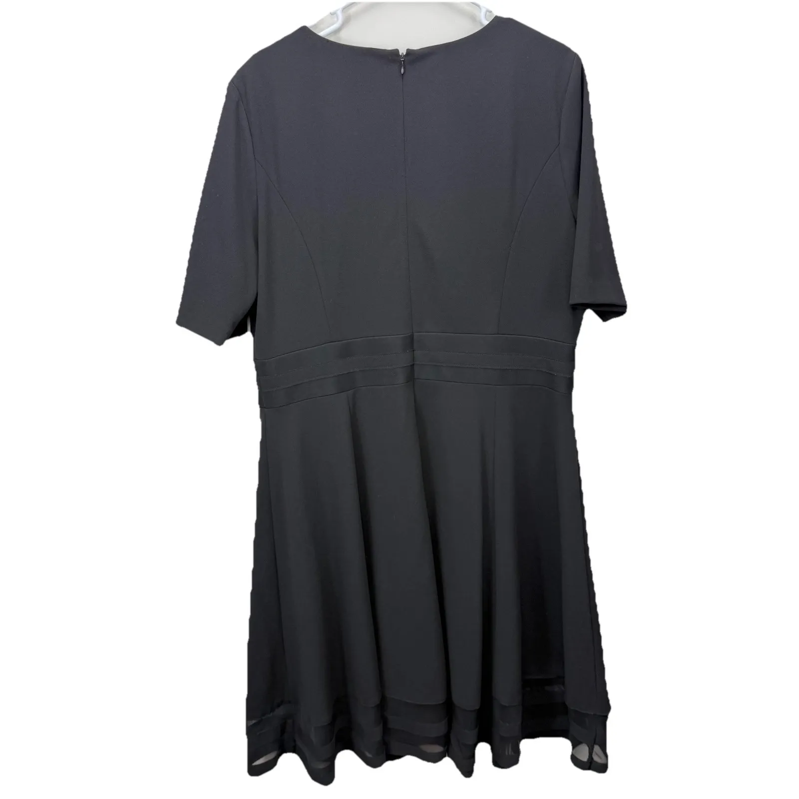 Calvin Klein Black Mesh Illusion Hem Flare Short Sleeve Crepe Dress Size‎ 14 - Image 7